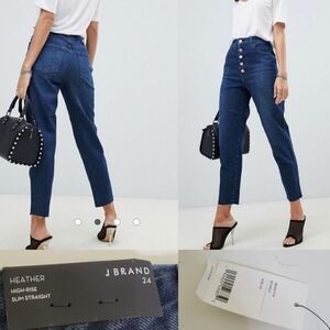 $248 NEW JBRAND HEATHER SLIM STRAIGHT BUTTON FLY ECOPUT JEANS HIGH RISE 24 NWT